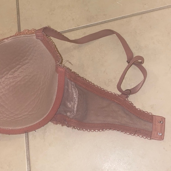 Victoria’s Secret DREAM ANGELS LINED DEMI BRA 34DD dusty pink LACE &Rhinestone - Picture 10 of 10